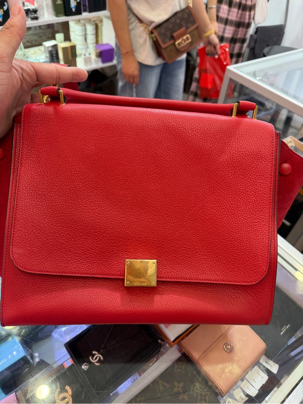 Red Leather Top-Handle Shoulder Bag by